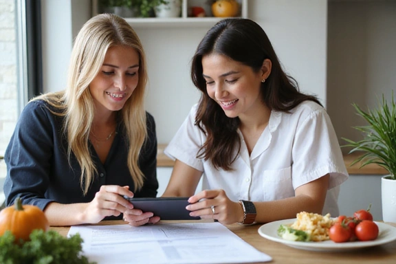 Nutricionista explicando un plan de alimentación a un cliente
